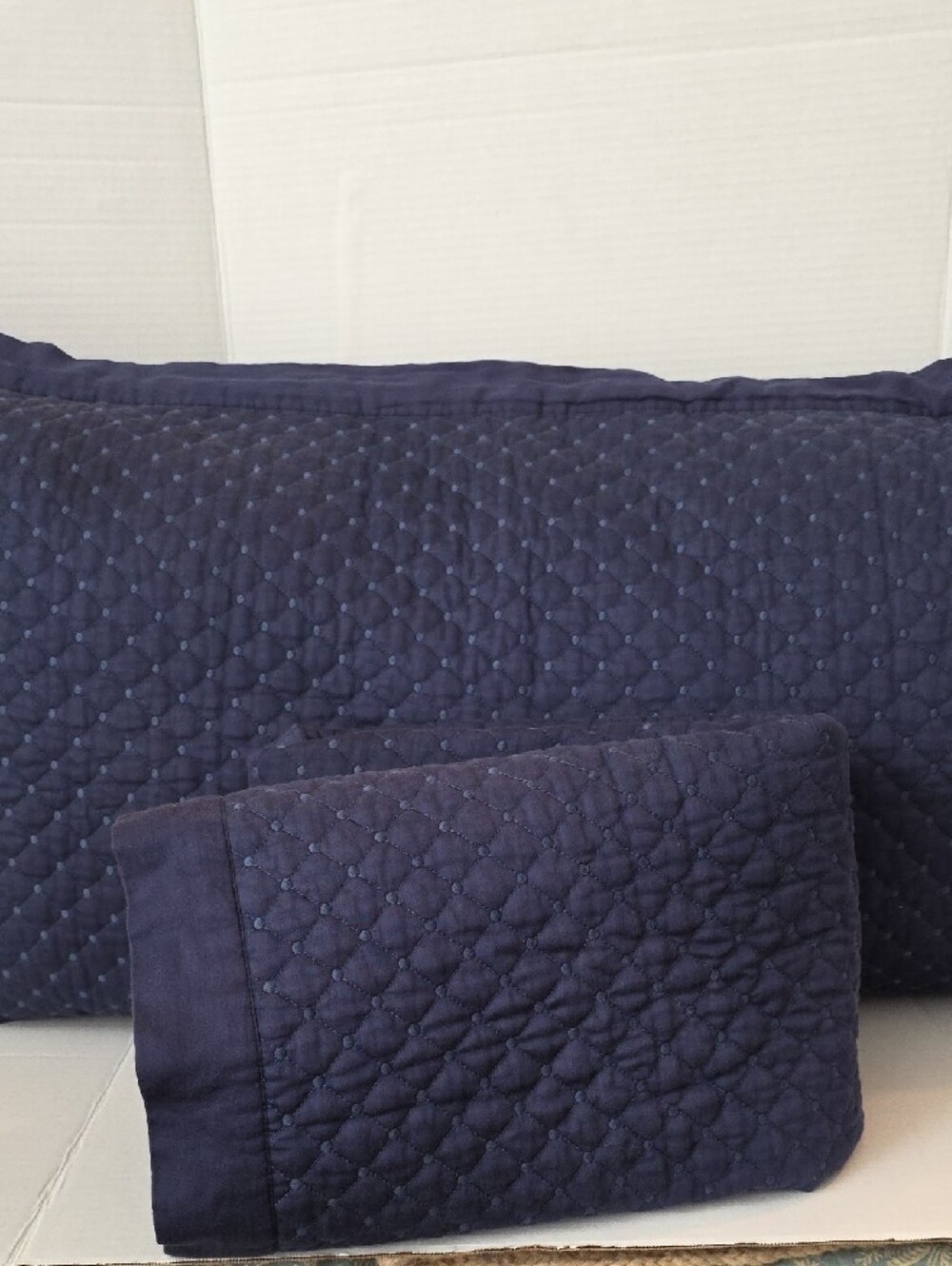 Charter Club Navy Damask Quilted Diamond Stitch Cotton King Pillow Sham Set
